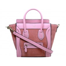Mini bolso tote Celine Luggage en piel de becerro rosa/ante rosa