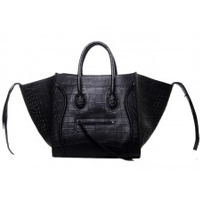 Bolso tote cuadrado Phantom de Celine, de piel de cocodrilo, color negro