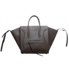 Bolso tote cuadrado Phantom de Celine, gris con ribete azul