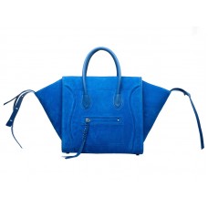 Bolso tote cuadrado Phantom de Celine, de piel de ante azul
