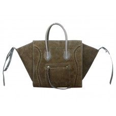 Bolso tote cuadrado Phantom de Celine, de piel de ante y color oliva