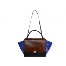 Bolso de hombro Celine Trapeze de piel de becerro negra y pelo de poni azul/marrón