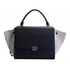 Bolso de hombro Celine Trapeze de piel de becerro en lona negra y crema