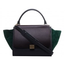 Bolso de hombro Celine Trapeze de piel de becerro marrón/ante verde
