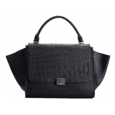Bolso de hombro Celine Trapeze de piel de becerro color cocodrilo/negro