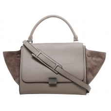 Bolso de hombro Celine Trapeze de piel de becerro con ante gris