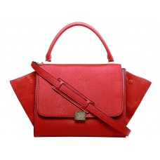 Bolso de hombro Celine Trapeze de piel de becerro con ante rojo