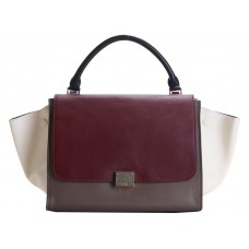 Bolso de hombro Celine Trapeze de piel de becerro multicolor, color vino/caqui/crema