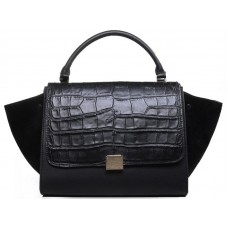Bolso de hombro Celine Trapeze en piel de cocodrilo multicolor, negro y ante negro