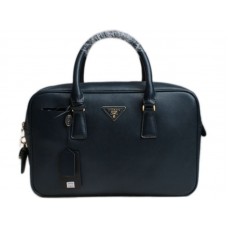 Bolso Prada de piel de becerro Saffiano con asa superior en azul oscuro