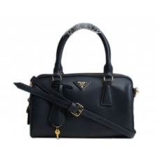 Bolso Prada mediano con asa superior de piel de becerro saffiano azul oscuro