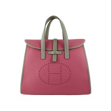 Bolso con solapa Hermes 08c rosa con ribete de piel gris
