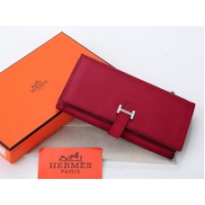 Cartera plegable Hermes Epsom Original Bearn Japonaise de piel de becerro en color burdeos
