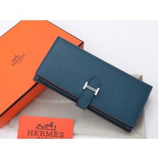 Cartera plegable Hermes Epsom Original de piel de becerro Bearn Japonaise en azul oscuro