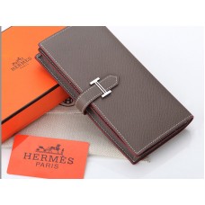Cartera plegable Hermes Epsom Original de piel de becerro Bearn Japonaise en gris oscuro