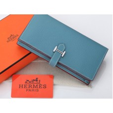 Cartera plegable Hermes Epsom Original de piel de becerro Bearn Japonaise en azul claro