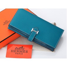 Cartera plegable Hermes Epsom Original Bearn Japonaise de piel de becerro, color azul mediano