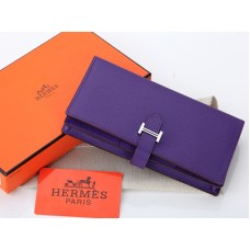 Cartera plegable Hermes Epsom Original de piel de becerro Bearn Japonaise en morado