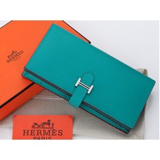 Cartera plegable Hermes Epsom Original de piel de becerro Bearn Japonaise en turquesa