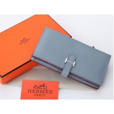 Cartera plegable Hermes Dogon Togo Original de piel de becerro Bearn Japonaise azul claro