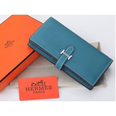 Cartera plegable Hermes Dogon Togo Original de piel de becerro Bearn Japonaise, color azul mediano