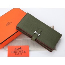 Cartera plegable Hermes Dogon Togo Original de piel de becerro Bearn Japonaise, color oliva