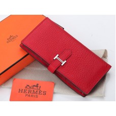 Cartera plegable Hermes Dogon Togo Original de piel de becerro Bearn Japonaise en color rojo