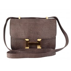Bolso de hombro Hermes Constance 23 de piel de lagarto color chocolate
