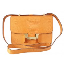 Bolso de hombro Hermes Constance 23 de piel de lagarto naranja
