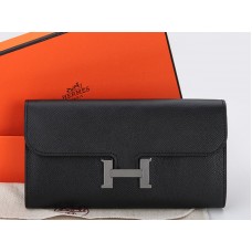 Cartera larga Hermes Epsom Original Constance de piel de becerro negra