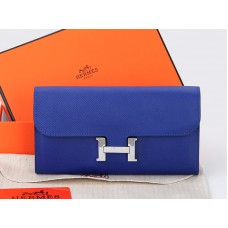 Cartera larga Hermes Epsom Original de piel de becerro Constance azul eléctrico