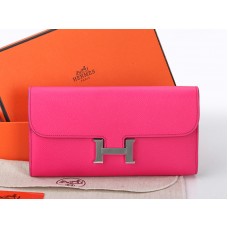 Cartera larga Hermes Epsom Original de piel de becerro Constance en rosa intenso