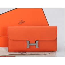 Cartera larga Hermes Epsom Original Constance de piel de becerro naranja