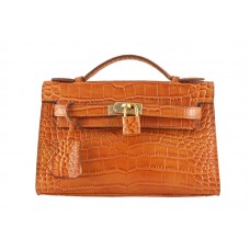 Hermes Matte Kelly Pochette Cocodrilo Fauve
