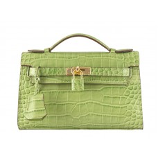 Hermes Matte Kelly Pochette Cocodrilo Verde