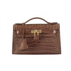 Hermes Matte Kelly Pochette Cocodrilo Havanne