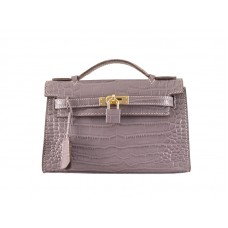 Hermes Matte Kelly Pochette Cocodrilo Malva