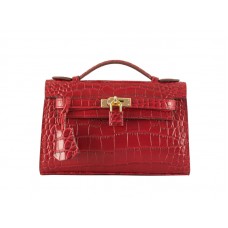 Hermes Matte Kelly Pochette Cocodrilo Rojo
