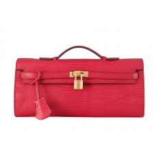 Hermes Kelly Pochette Longue Piel de lagarto Roja