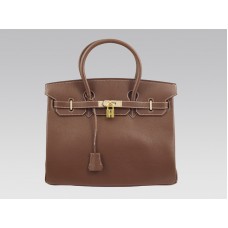 Hermes Birkin Clemence Barenia de 35 cm con herrajes dorados