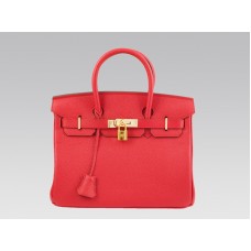Hermes Birkin Clemence Rouge Vif de 30 cm con herrajes dorados