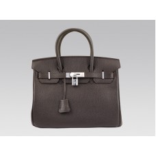 Bolso Hermes Birkin de 30 cm de piel Togo color chocolate con herrajes plateados