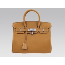 Bolso Hermes Birkin de 30 cm de piel Togo color tostado con herrajes plateados