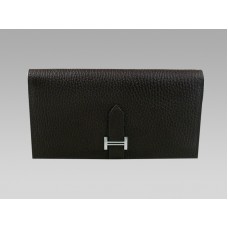 Cartera plegable Hermes Bearn Japonaise color chocolate oscuro