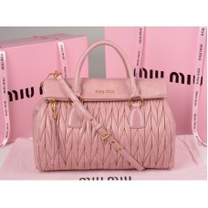 Bolso satchel con cremallera de piel matelasse glaseada Miu Miu rosa