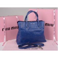 Bolso tote de piel esmaltada azul Miu Miu