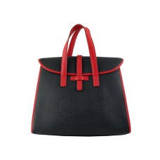 Bolso con solapa Hermes 08c negro con ribete de piel roja