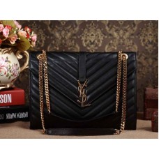 Bolso satchel grande clásico con monograma de Yves Saint Laurent en piel de cordero matelasse negra