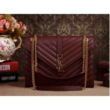Bolso satchel grande clásico con monograma Yves Saint Laurent en cuero Matelasse texturizado Grain de Poudre magenta oscuro