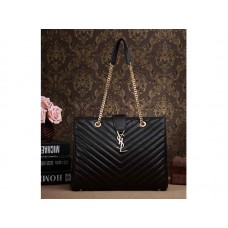 Bolso de compras clásico con monograma de Yves Saint Laurent en piel de cordero acolchada negra